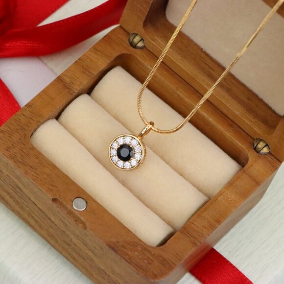 "Black Center Round Pendant in Rose Gold with Crystal Halo, XPPT1595 - Picture 8 of 13